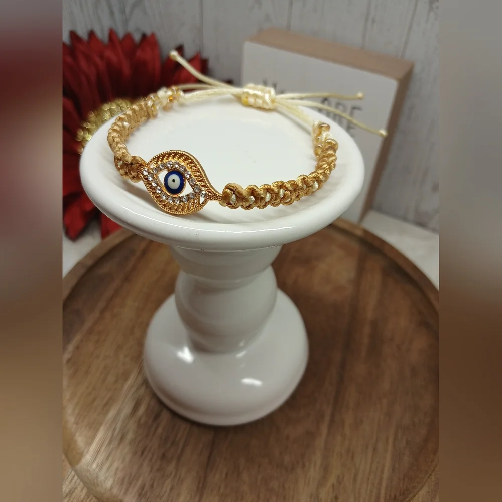 Golden Eye Protection Bracelet – Handmade Macrame – Adjustable - Picture 2 of 4